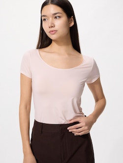 WOMEN AIRism T-SHIRT SCOOP NECK LENGAN PENDEK