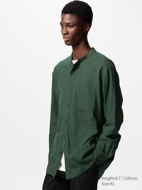 เสื้อเชิ้ต ทอ Twill คอตั้ง สัมผัสนุ่ม | แขนยาว