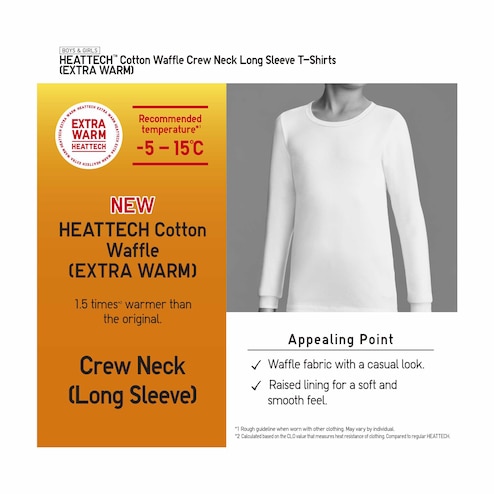 KIDS HEATTECH Cotton Waffle Crew Neck Long Sleeve T-Shirt (Extra Warm)