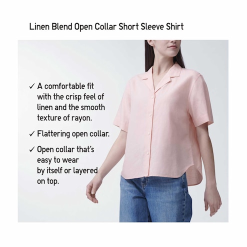 Women Linen Blend Short Sleeved Shirt, UNIQLO