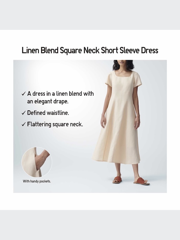 Women's Linen Blend Square Neck Short Sleeve Dress | UNIQLO ID