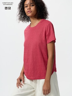 T-Shirt Linen Kerah Bulat Lengan Pendek