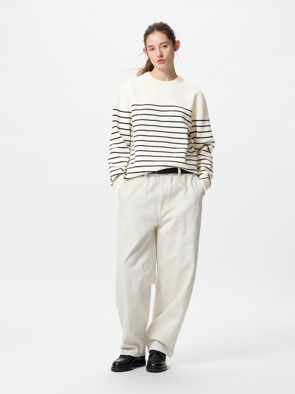 Sweater Washable Milano Rib Kerah Bulat Lengan Panjang (Garis)