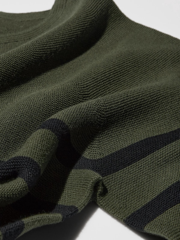 3D Knit Cotton Crew Neck Sweater | Stripe