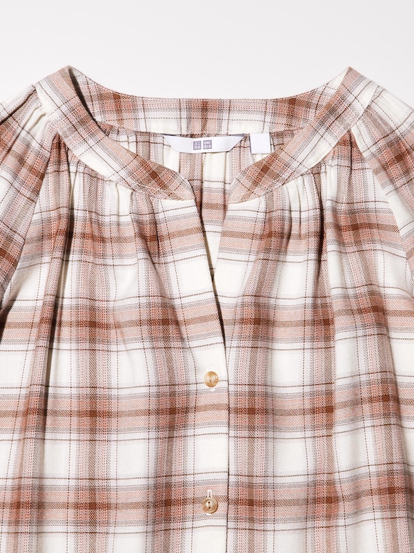 Soft Flannel Gathered Blouse | Checked