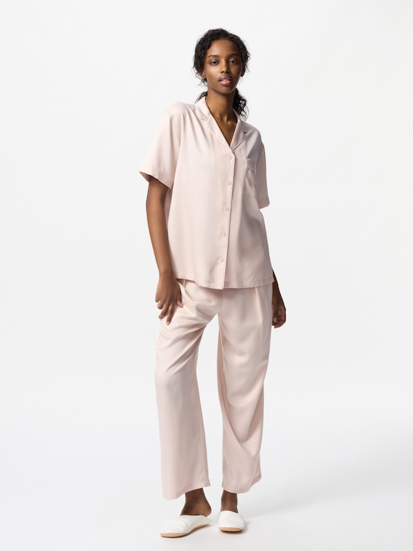 Satin Short Sleeve Pajamas (Long Pants)