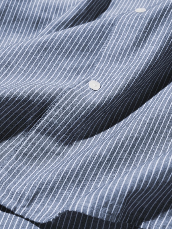 Cotton Linen Stand Collar Shirt | Long Sleeve Stripe