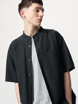 Cotton Linen Stand Collar Shirt | Short Sleeve