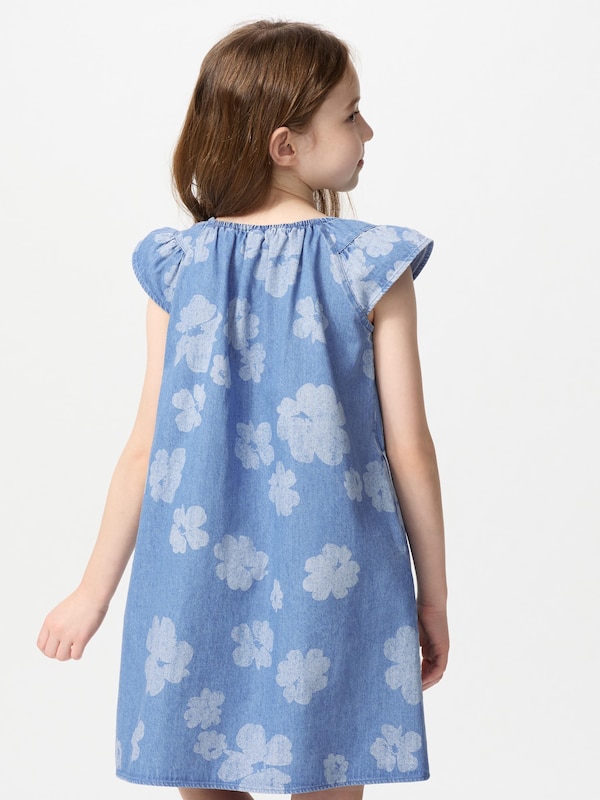 GIRLS Gaun Denim | Lengan Pendek Motif