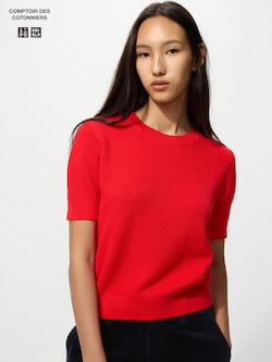 Cotton Popcorn Sweater Short Sleeve