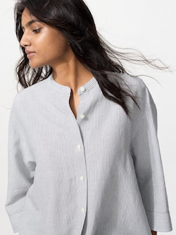 Kemeja Linen Blend Kerah Tegak 3/4 | Garis