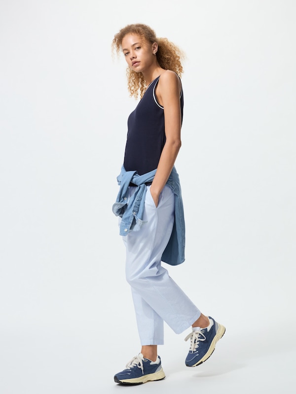 Cotton Relax Ankle Pants | Stripe