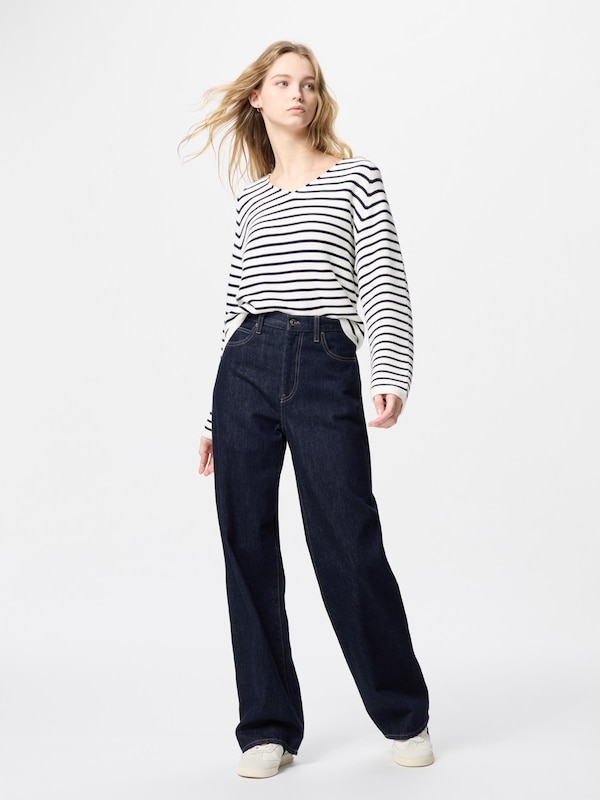 3D Knit Cotton Relax V Neck Sweater | Stripe