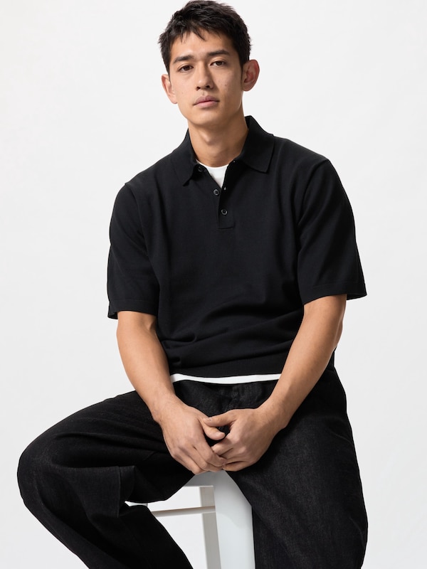 Washable Knitted Polo Sweater Short Sleeve