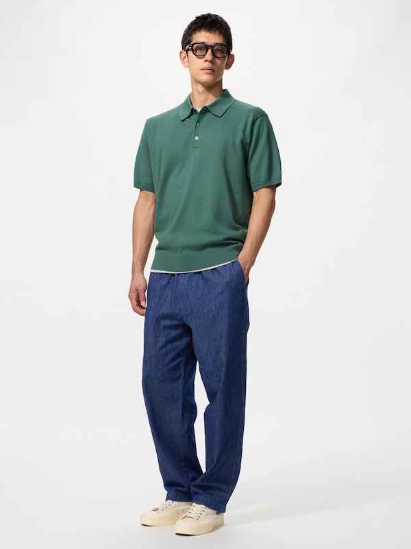 Washable Knitted Polo Sweater Short Sleeve