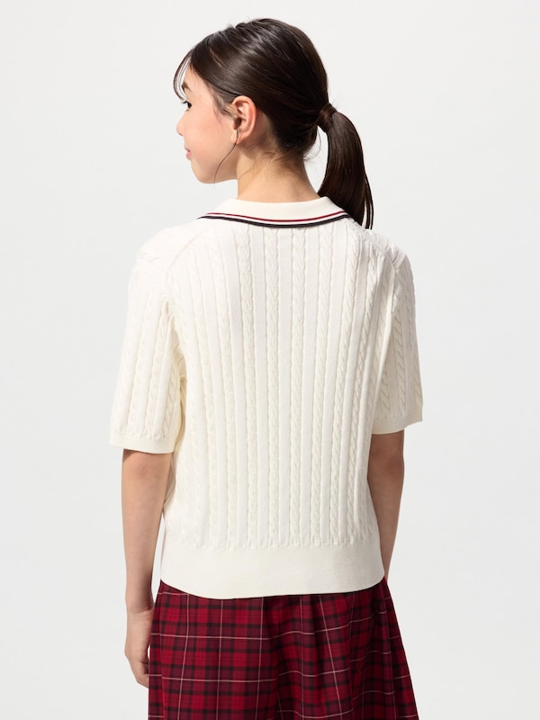 GIRLS Washable Knitted Polo Sweater Short Sleeve