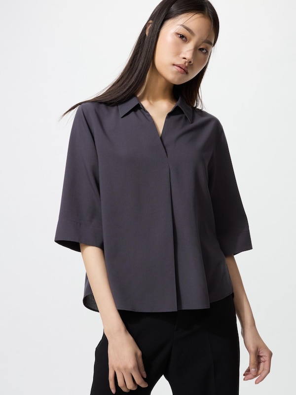 Rayon Skipper Collar Blouse | 3/4 Sleeve