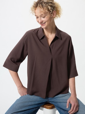 Rayon Skipper Collar Blouse | 3/4 Sleeve