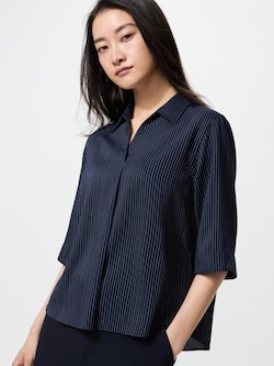 Rayon Skipper Collar Blouse | 3/4 Sleeve Stripe