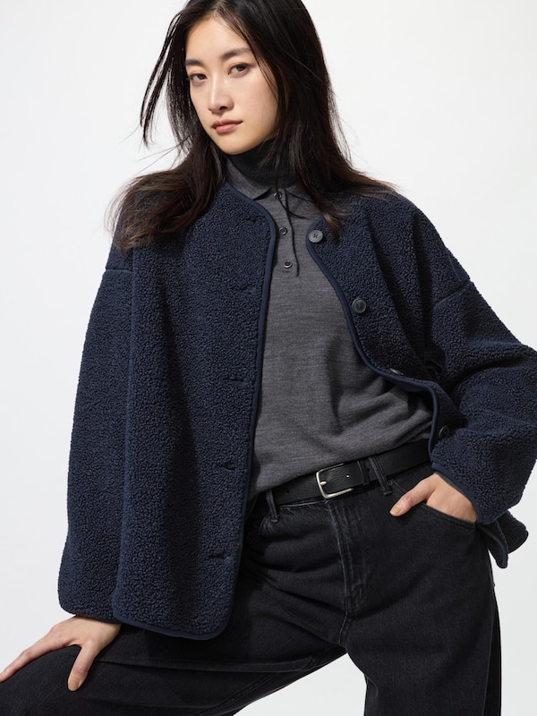 Pile Lined Fleece Relaxed Cardigan