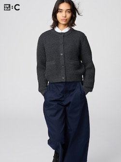 Waffle Knit Crew Neck Cardigan