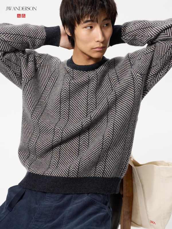 Lambswool Herringbone Crew Neck Sweater