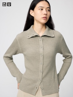 Merino Blend High Neck Cardigan