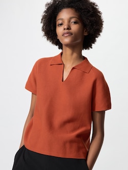 3D Knit Skipper Polo Sweater | Short Sleeve