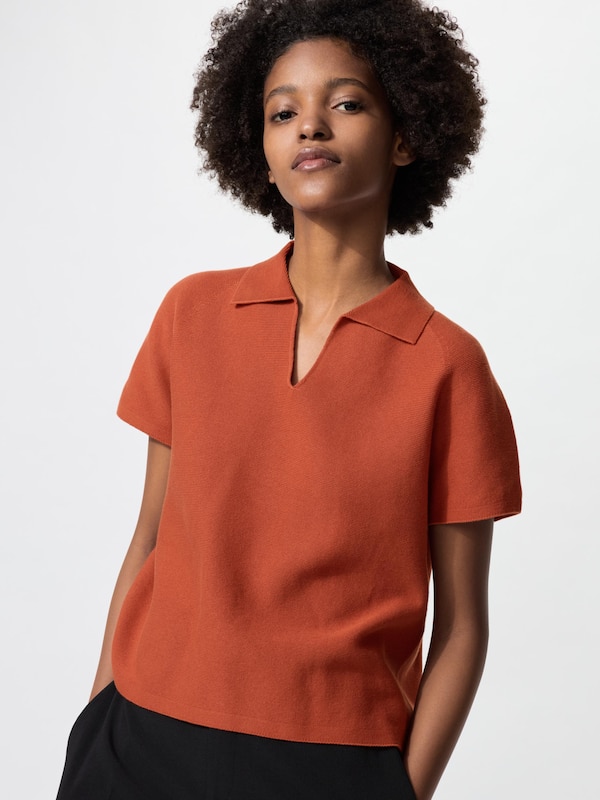 3D Knit Skipper Polo Sweater | Short Sleeve