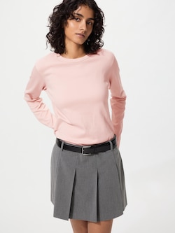 Smooth Stretch Cotton Crew Neck T-Shirt | Long Sleeve