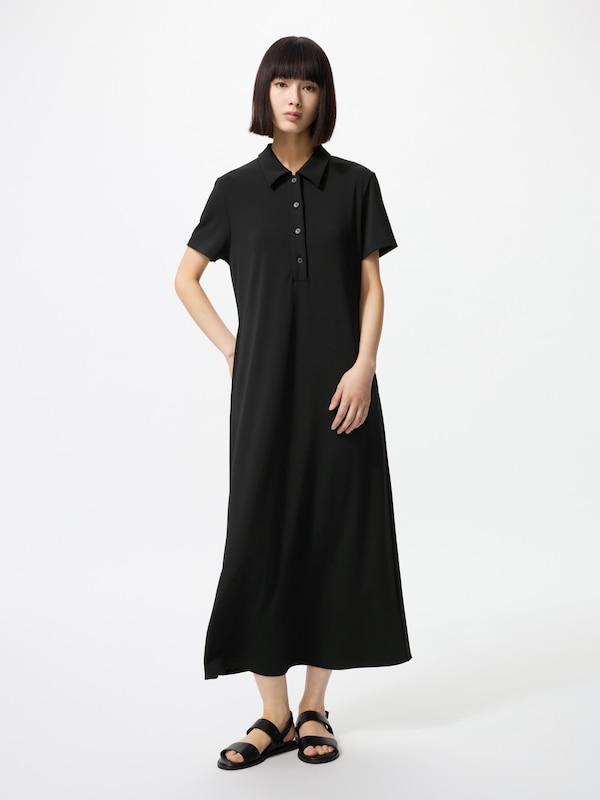 Crepe Jersey Polo Dress Short Sleeve