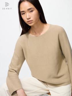 3D Knit Cotton Crew Neck Sweater