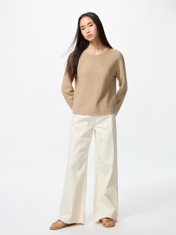 3D Knit Cotton Crew Neck Sweater