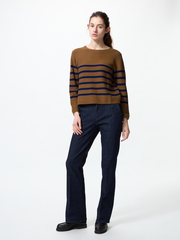 3D Knit Cotton Crew Neck Sweater | Stripe