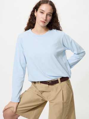 T-Shirt Katun Lembut Hem Bulat Lengan Panjang