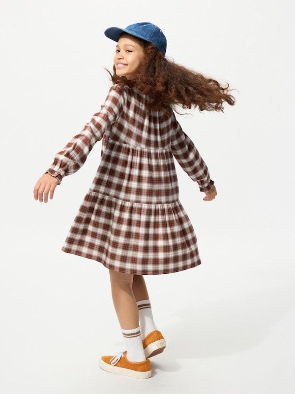 GIRLS Checked Tiered Dress | Long Sleeve