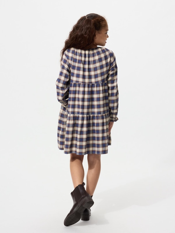 GIRLS Checked Tiered Dress | Long Sleeve