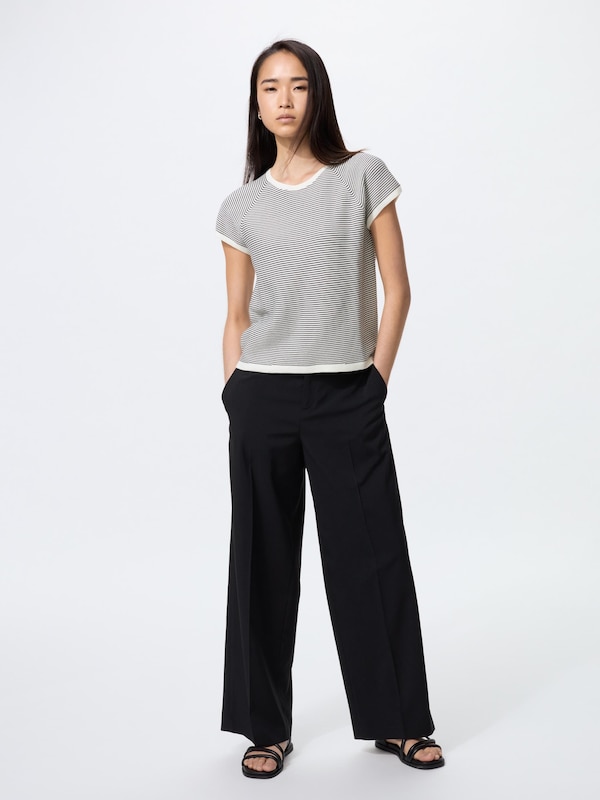 3D Knit Cotton Crew Neck Sweater | Stripe