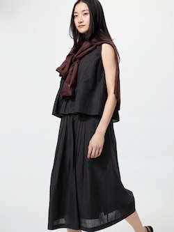 Linen Blend Tuck Long Skirt