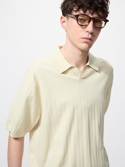 Washable Knitted Skipper Polo Sweater Short Sleeve