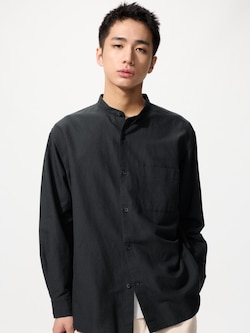 Cotton Linen Stand Collar Shirt Long Sleeve