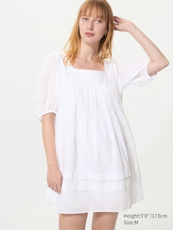 Cotton Dobby Mini Dress Short Sleeve