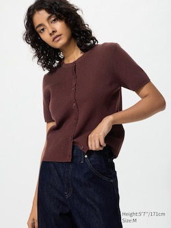 Cardigan Kerah Bulat Scalloped Lengan Pendek