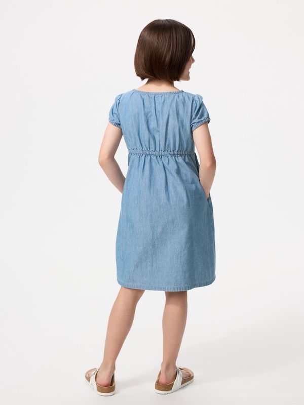 GIRLS Gather Dress Chambray Short Sleeve