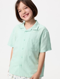 KIDS Kemeja Linen Blend Kerah Terbuka Lengan Pendek