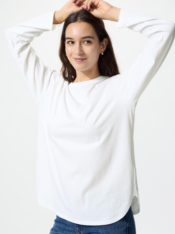Soft Cotton Round Hem T-Shirt Long Sleeve
