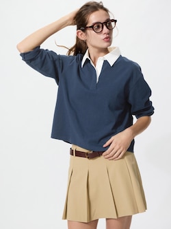 Washed Cotton Polo Shirt Long Sleeve