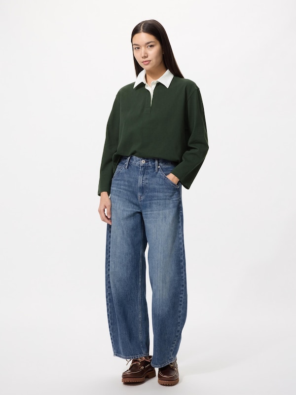 Washed Cotton Polo Shirt Long Sleeve