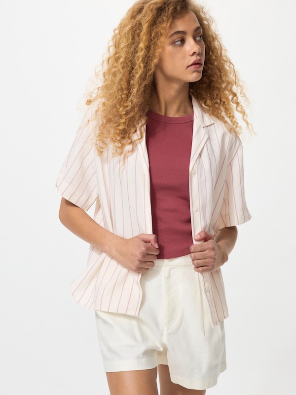 Linen Blend Open Collar Shirt Short Sleeve