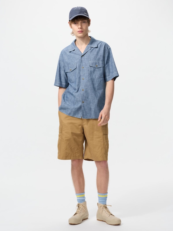 Kemeja Chambray Oversize Lengan Pendek